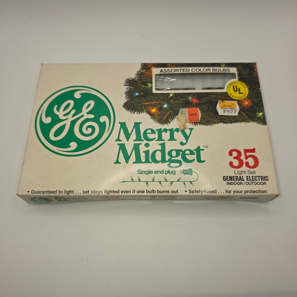 Vintage GE Merry Midget 35 Light Set Assorted Color Bulbs Indoor Outdoor Retro